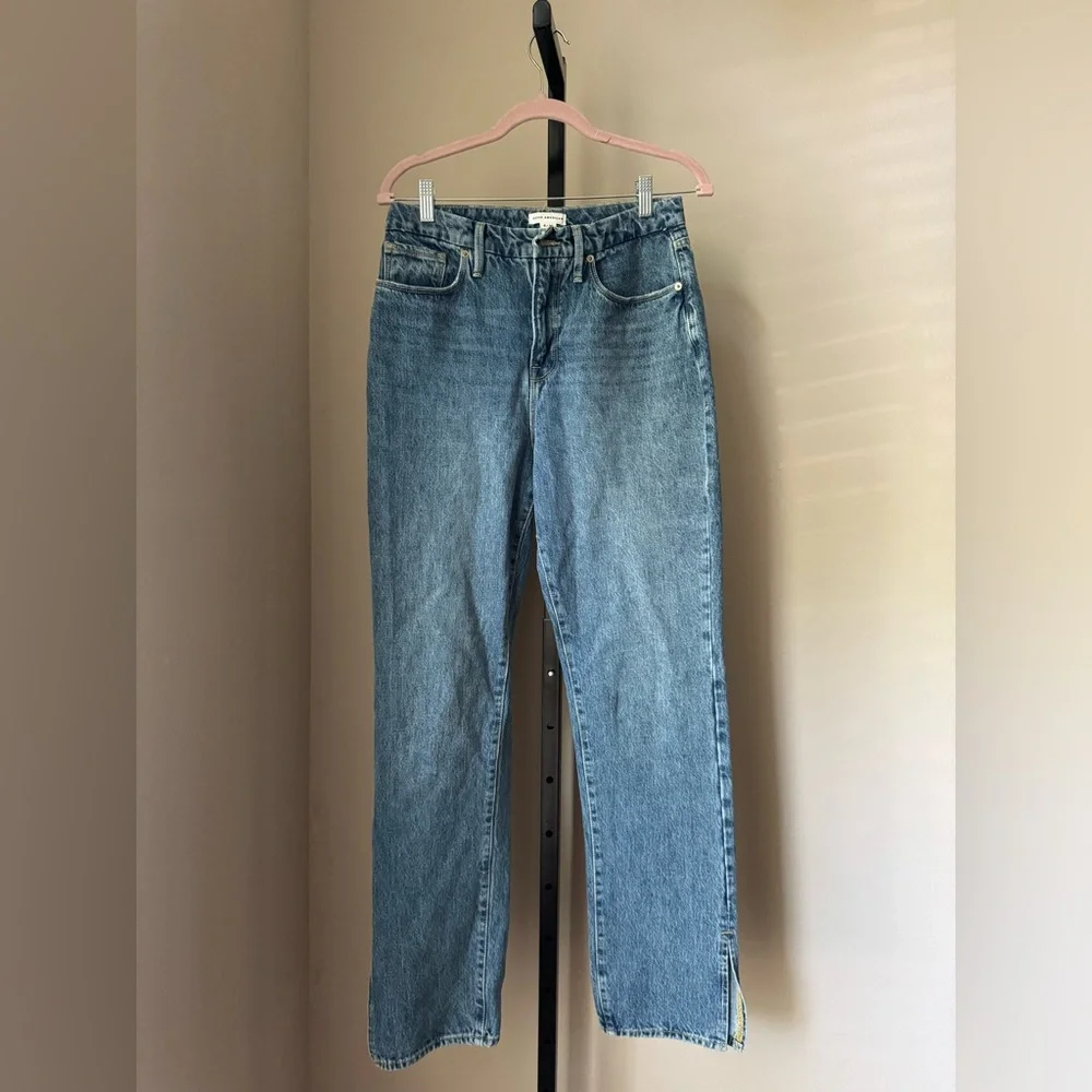 Good American Good Boy Blue Straight Leg Jeans - Picture 2 of 11